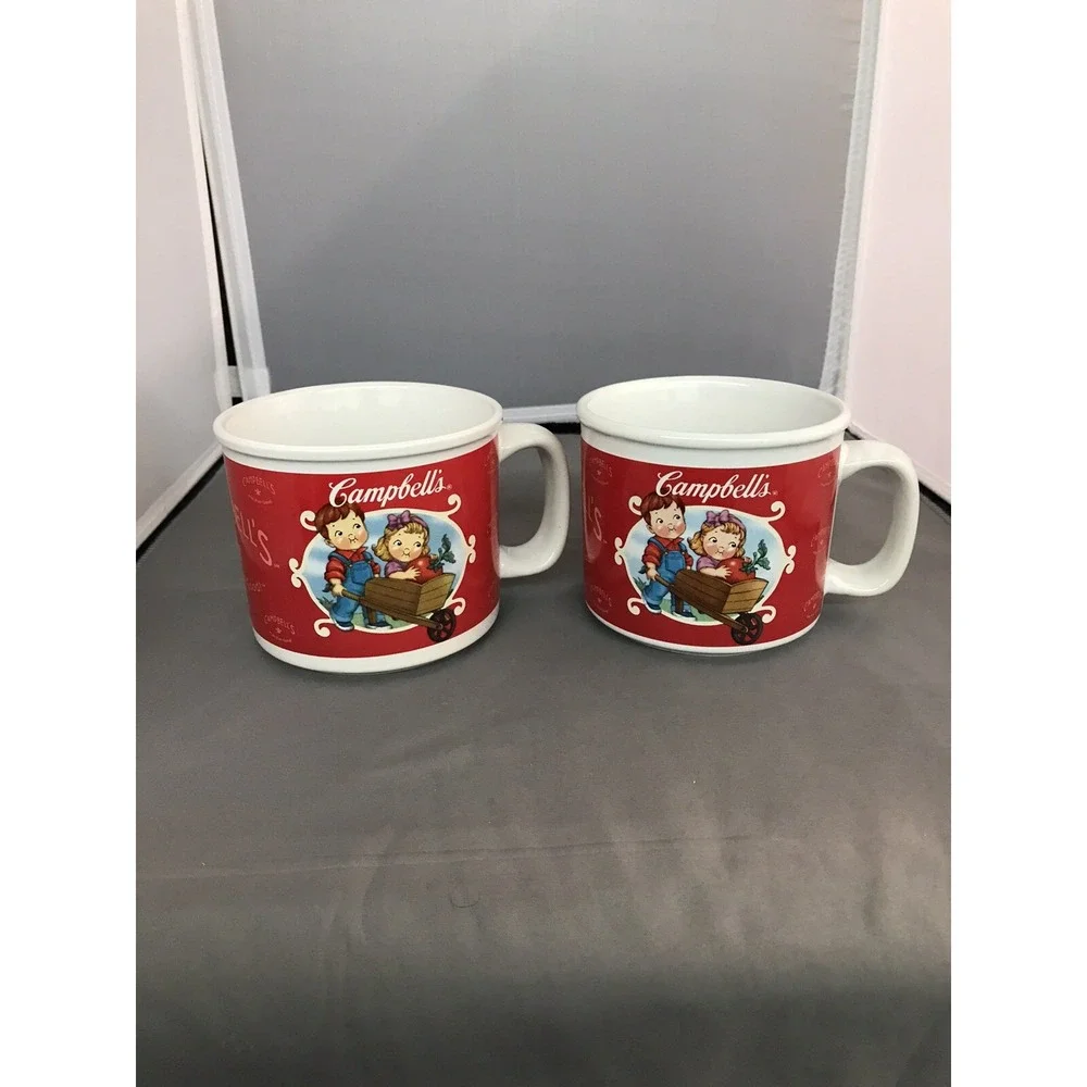 Campbell Soup Mug 2002 Coffee Tea Collector Lot of 2 Kids Fall Red